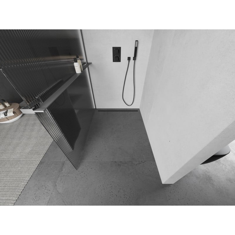 Mexen Kioto+ Duschwand mit Regal Walk-in 80 x 200 cm, Streifenmuster, Gun Metal - 800-080-121-95-09