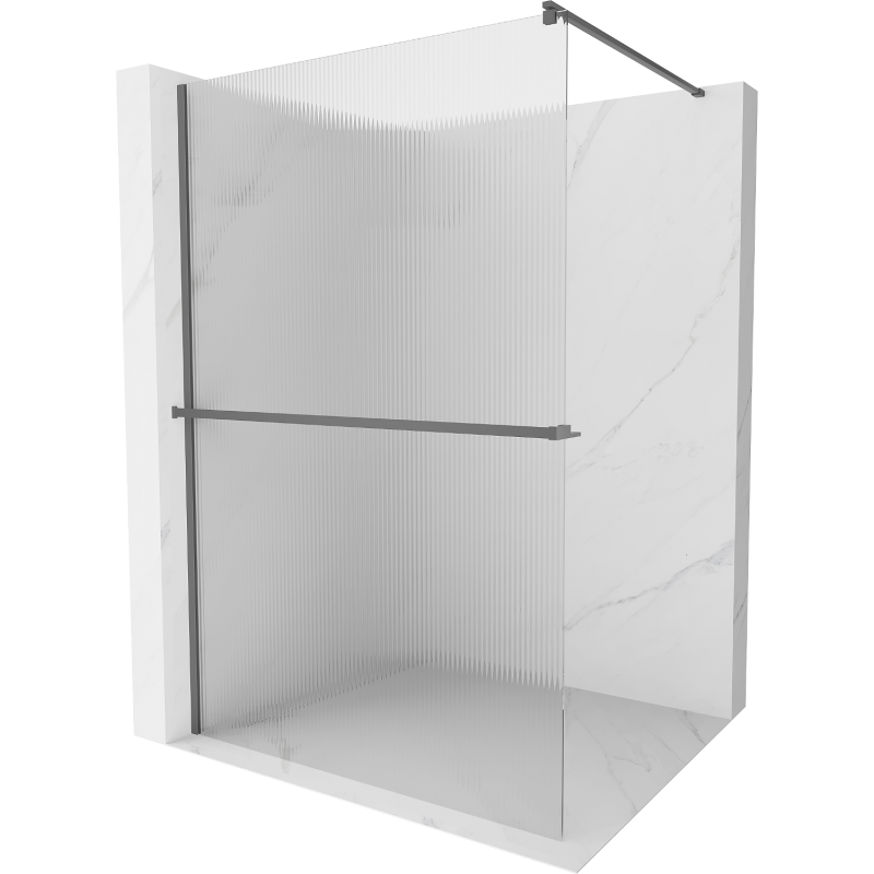 Mexen Kioto+ Duschwand mit Regal Walk-in 100 x 200 cm, Streifen, Gun Metal - 800-100-121-95-09