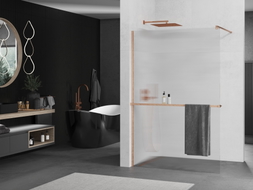 Mexen Kioto+ Duschwand mit Ablage Walk-in 90 x 200 cm, Rillen, gebürstetes Kupfer - 800-090-121-65-09