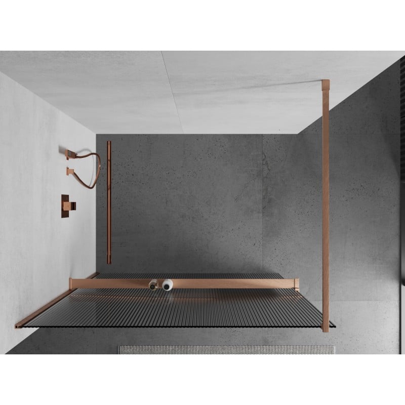 Mexen Kioto+ Duschwand mit Ablage Walk-in 90 x 200 cm, Rillen, gebürstetes Kupfer - 800-090-121-65-09