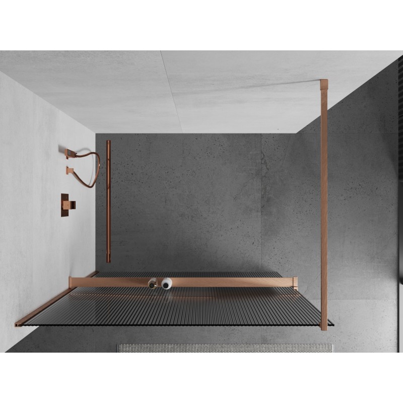 Mexen Kioto+ Duschwand mit Ablage Walk-in 110 x 200 cm, Streifen, gebürstetes Kupfer - 800-110-121-65-09