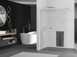 Mexen Kioto+ Duschwand mit Regal Walk-in 120 x 200 cm, Streifen, gebürstetes Nickel - 800-120-121-97-09