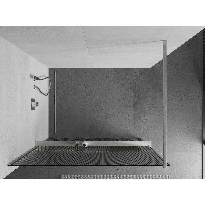 Mexen Kioto+ Duschwand mit Regal Walk-in 120 x 200 cm, Streifen, gebürstetes Nickel - 800-120-121-97-09