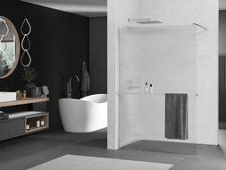 Mexen Kioto+ Duschwand mit Regal Walk-in 130 x 200 cm, Streifen, gebürsteter Nickel - 800-130-121-97-09