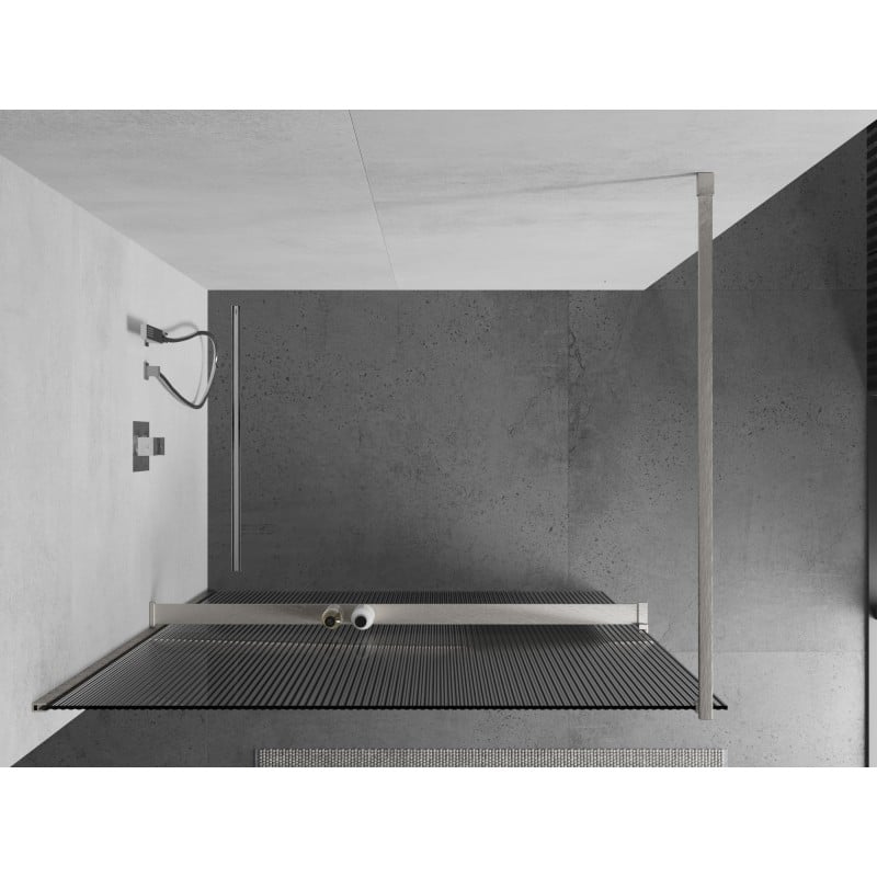 Mexen Kioto+ Duschwand mit Ablage Walk-in 140 x 200 cm, Streifen, gebürsteter Nickel - 800-140-121-97-09