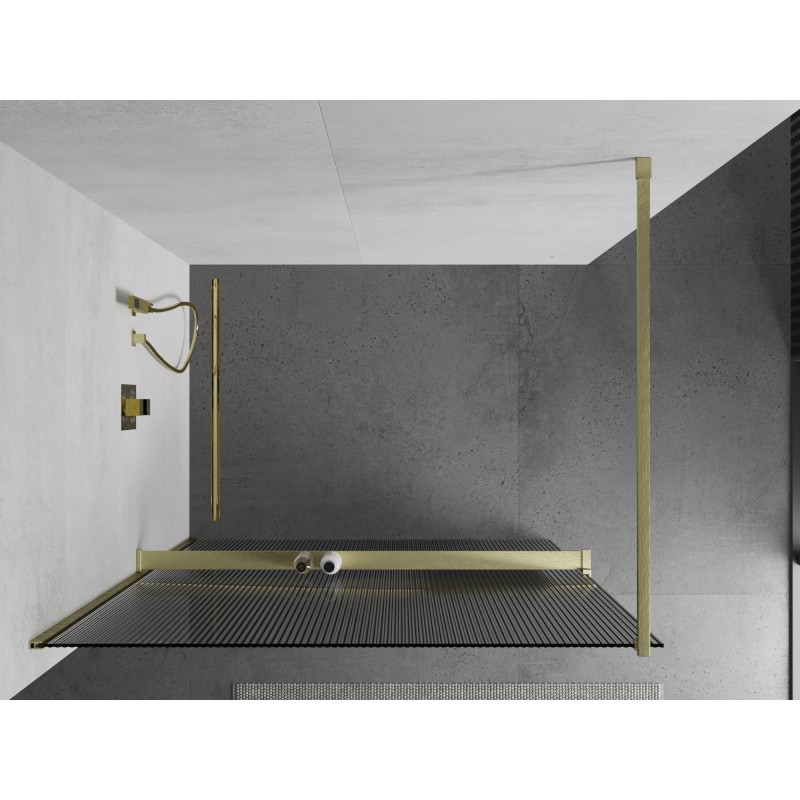 Mexen Kioto+ Duschwand mit Ablage Walk-in 70 x 200 cm, Streifen, gebürstetes Gold - 800-070-121-55-09