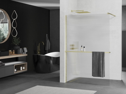 Mexen Kioto+ Duschwand mit Regal Walk-in 110 x 200 cm, Streifen, gold gebürstet - 800-110-121-55-09