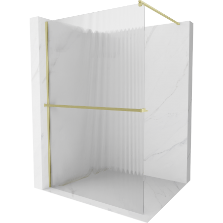 Mexen Kioto+ Duschwand mit Regal Walk-in 130 x 200 cm, gestreift, Gold gebürstet - 800-130-121-55-09