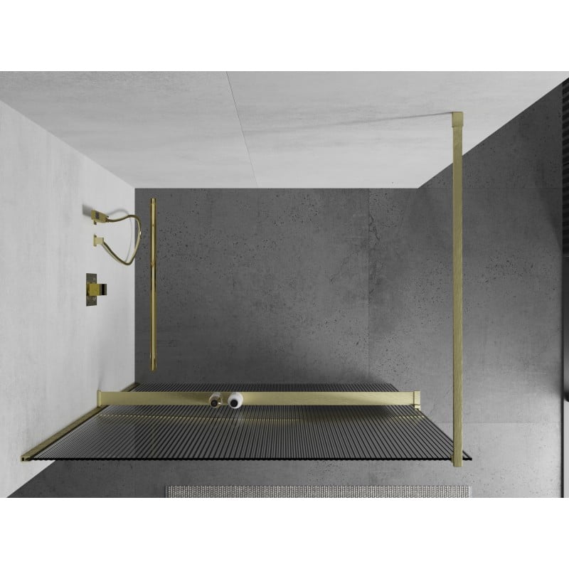Mexen Kioto+ Duschwand mit Regal Walk-in 130 x 200 cm, gestreift, Gold gebürstet - 800-130-121-55-09