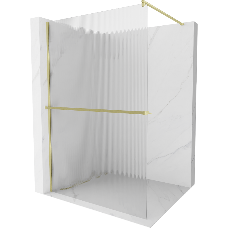 Mexen Kioto+ Duschwand mit Regal Walk-in 140 x 200 cm, Streifen, gebürstetes Gold - 800-140-121-55-09