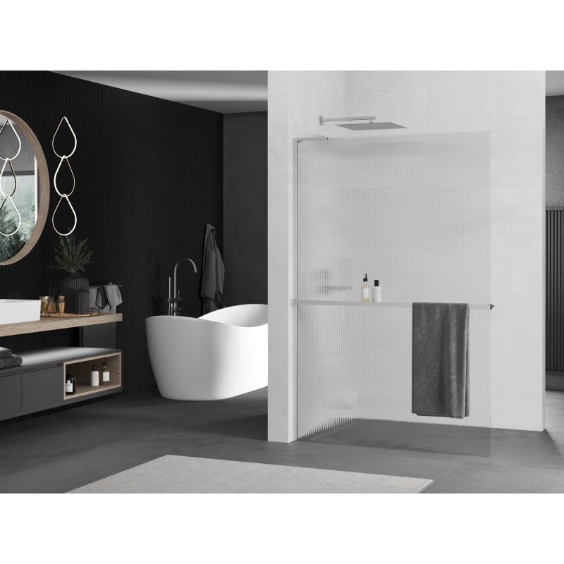 Mexen Kioto+ L Duschwand mit Ablage Walk-in 80 x 200 cm, Streifen, Chrom - 800-080-123-01-09