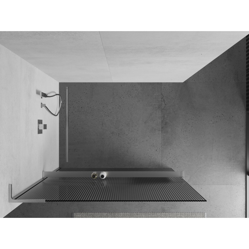 Mexen Kioto+ L Duschwand mit Ablage Walk-in 80 x 200 cm, Streifen, Chrom - 800-080-123-01-09