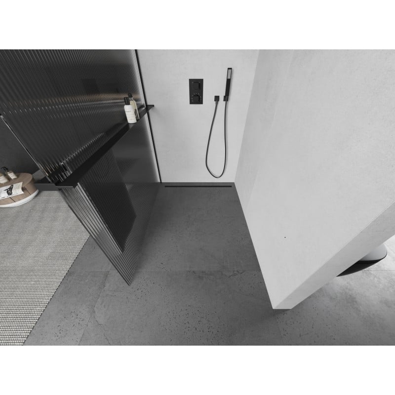 Mexen Kioto+ L Duschwand mit Ablage Walk-in 80 x 200 cm, Streifen, schwarz - 800-080-123-70-09