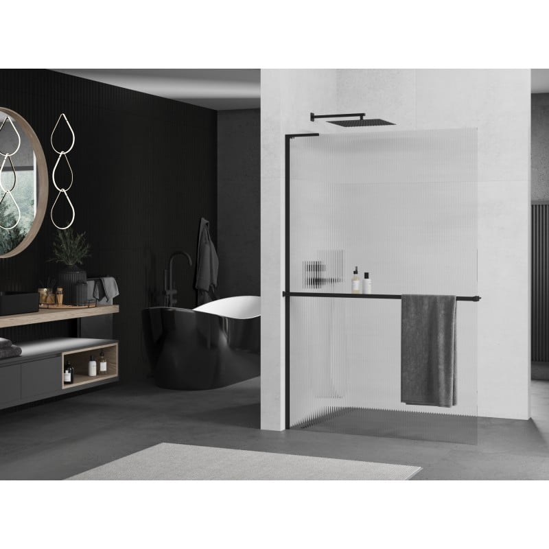 Mexen Kioto+ L Duschwand mit Ablage Walk-in 80 x 200 cm, Streifen, schwarz - 800-080-123-70-09