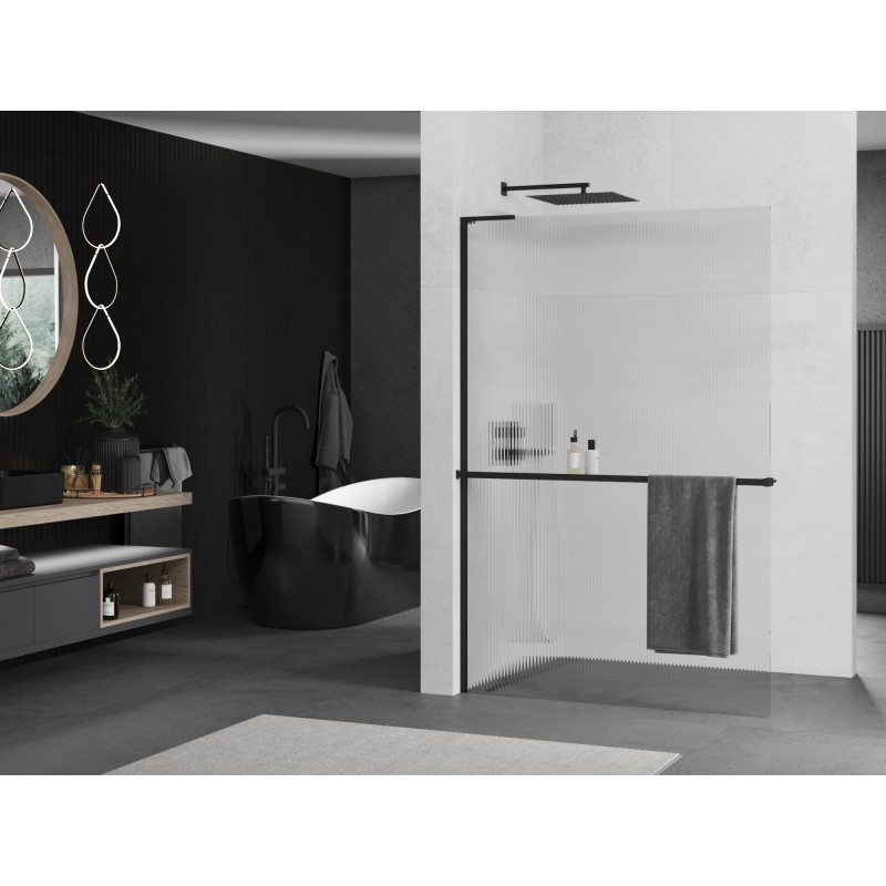 Mexen Kioto+ L Duschwand mit Ablage Walk-in 100 x 200 cm, Streifen, schwarz - 800-100-123-70-09