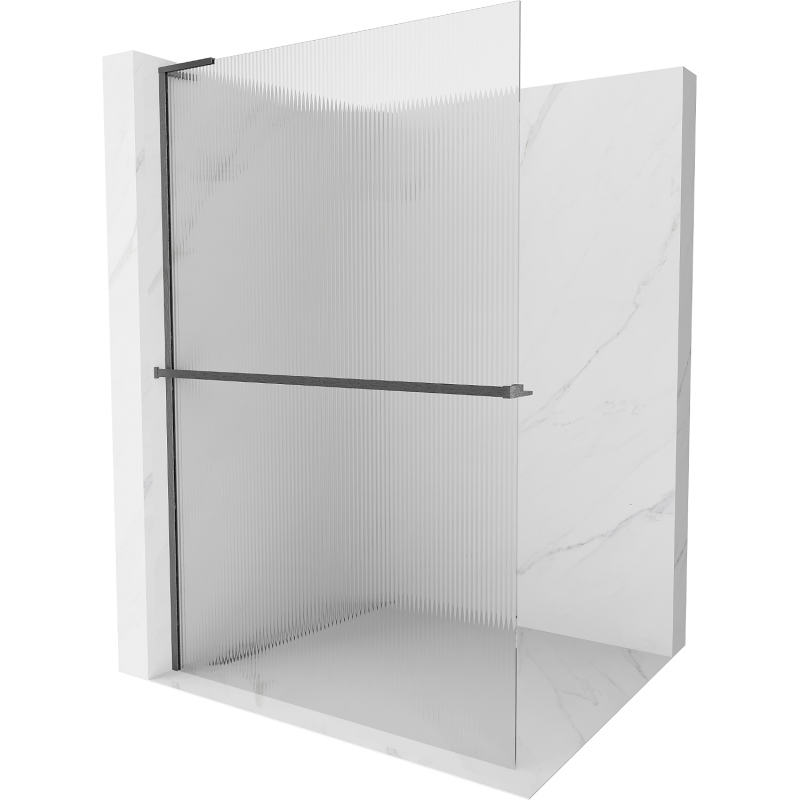 Mexen Kioto+ L Duschwand mit Ablage Walk-in 110 x 200 cm, Streifen, gebürstetes Gun Gray - 800-110-123-66-09