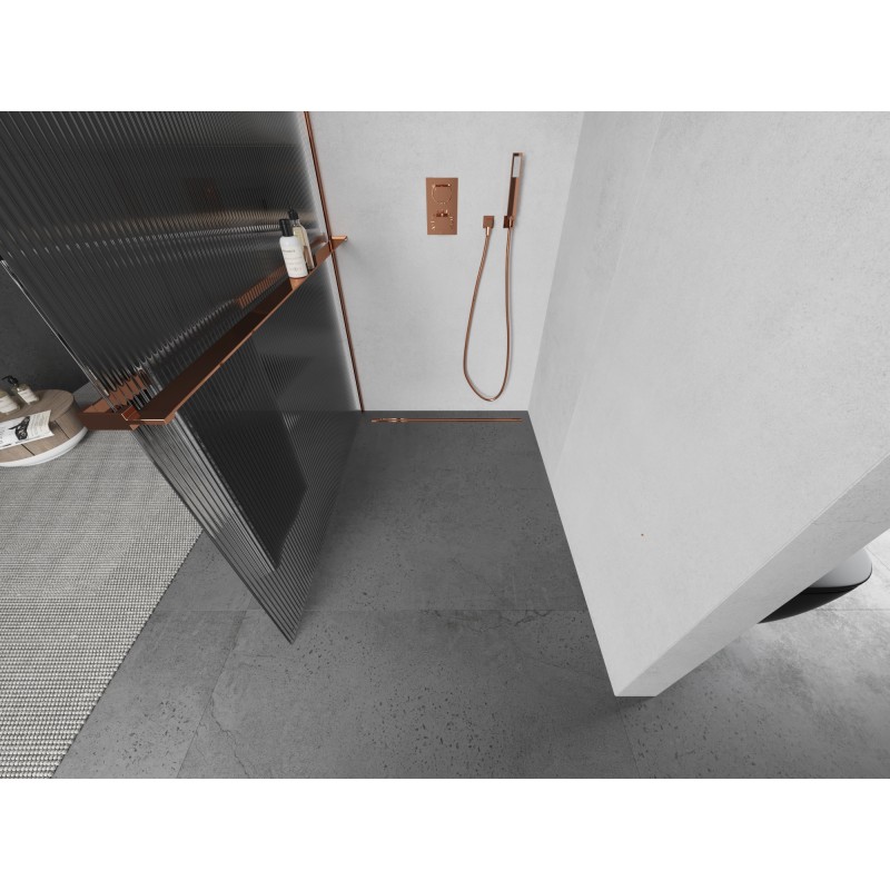 Mexen Kioto+ L Duschwand mit Ablage Walk-in 80 x 200 cm, Streifen, Roségold - 800-080-123-60-09