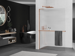 Mexen Kioto+ L Duschwand mit Ablage Walk-in 80 x 200 cm, Streifen, Roségold - 800-080-123-60-09