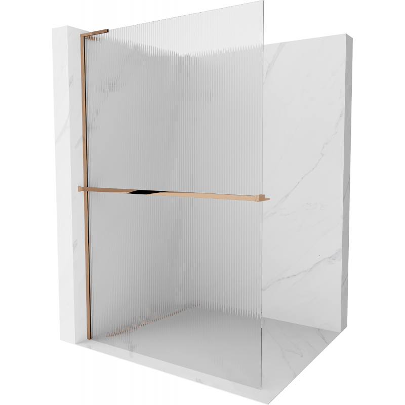 Mexen Kioto+ L Duschwand mit Regal Walk-in 120 x 200 cm, Streifen, Roségold - 800-120-123-60-09