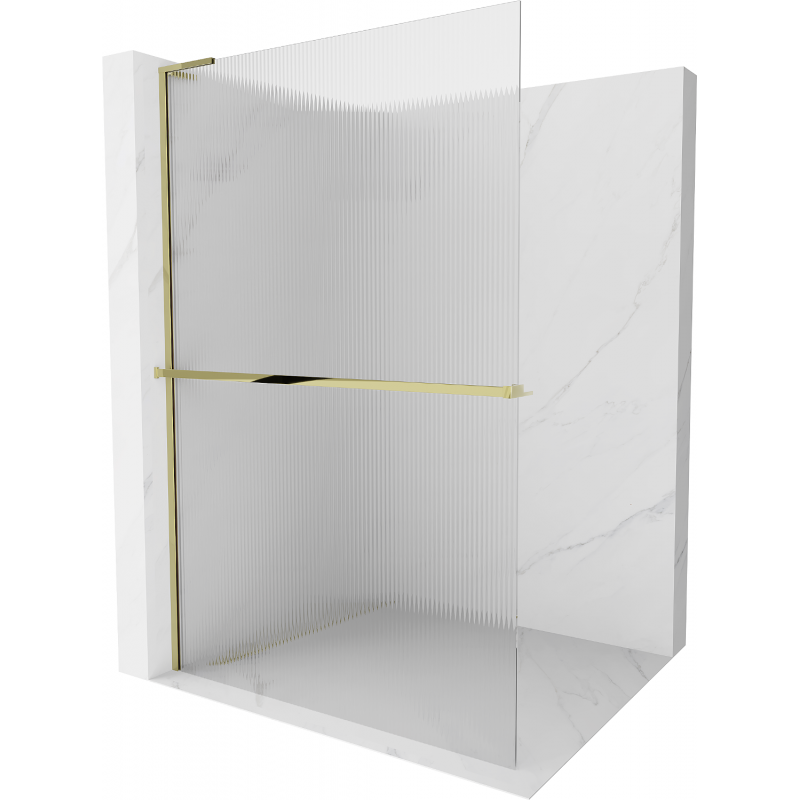 Mexen Kioto+ L Duschwand mit Ablage Walk-in 90 x 200 cm, Streifen, Gold - 800-090-123-50-09