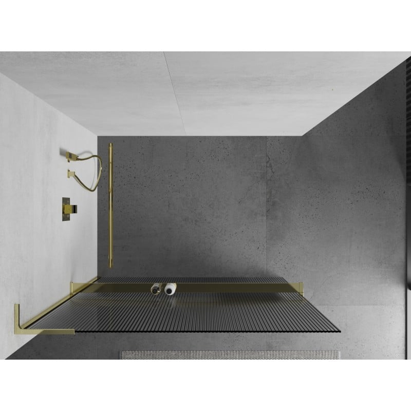 Mexen Kioto+ L Duschwand mit Ablage Walk-in 100 x 200 cm, Streifen, Gold - 800-100-123-50-09
