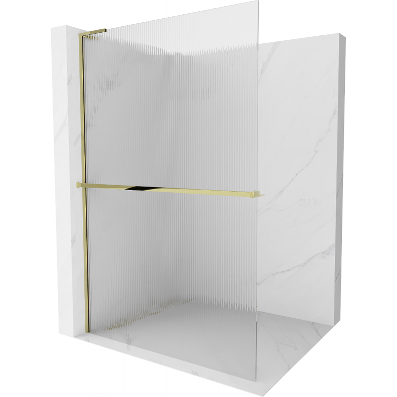 Mexen Kioto+ L Duschwand mit Regal Walk-in 120 x 200 cm, Streifen, Gold - 800-120-123-50-09