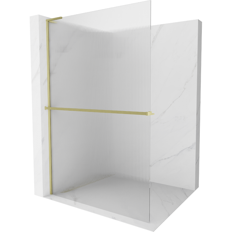 Mexen Kioto+ L Duschwand mit Regal Walk-in 70 x 200 cm, Streifen, gebürstetes Gold - 800-070-123-55-09