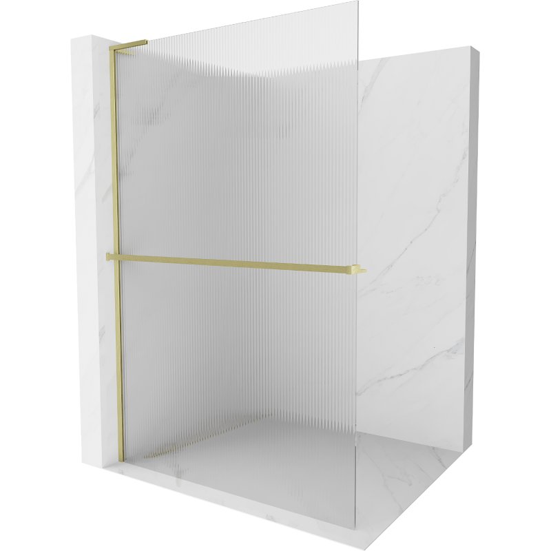 Mexen Kioto+ L Duschwand mit Regal, Walk-in 80 x 200 cm, Streifen, gebürstetes Gold - 800-080-123-55-09