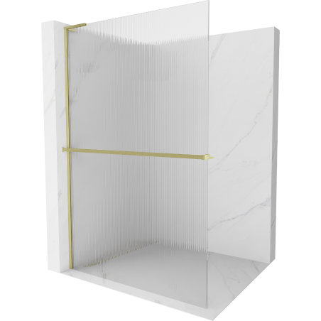 Mexen Kioto+ L Duschwand mit Ablage Walk-in 110 x 200 cm, Streifen, gebürstet Gold - 800-110-123-55-09