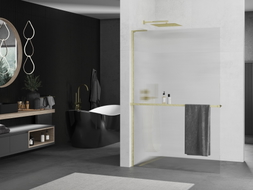 Mexen Kioto+ L Duschwand mit Ablage Walk-in 110 x 200 cm, Streifen, gebürstet Gold - 800-110-123-55-09