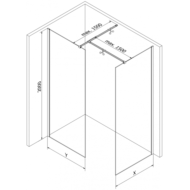 Mexen Kioto Duschwand Walk-in 115 x 70 cm, transparent, Chrom - 800-115-202-01-00-070