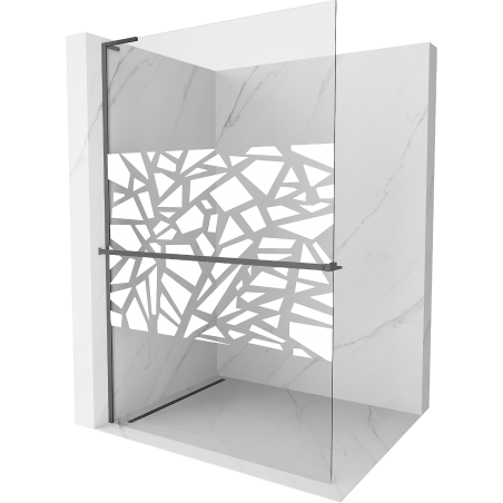 Mexen Kioto+ L Duschwand mit Ablage Walk-in 70 x 200 cm, weißes Muster, Gun Metal - 800-070-123-95-85