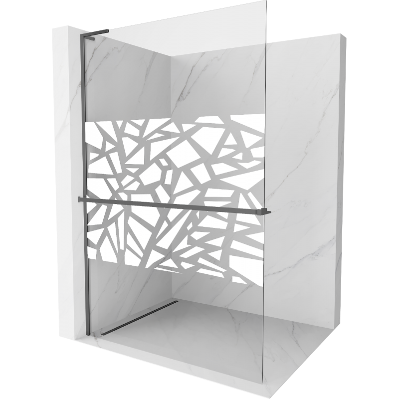 Mexen Kioto+ L Duschwand mit Ablage Walk-in 110 x 200 cm, weißes Muster, Gun Metal - 800-110-123-95-85