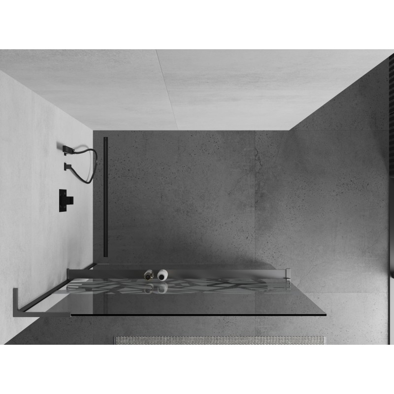 Mexen Kioto+ L Duschwand mit Regal Walk-in 120 x 200 cm, weißes Muster, Gun Metal - 800-120-123-95-85