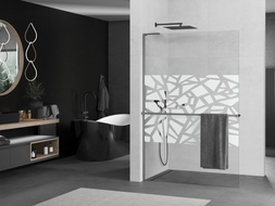Mexen Kioto+ L Duschwand mit Regal Walk-in 120 x 200 cm, weißes Muster, Gun Metal - 800-120-123-95-85