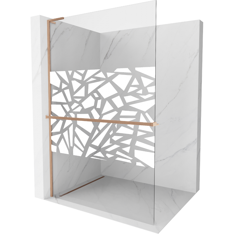 Mexen Kioto+ L Duschwand mit Ablage Walk-in 70 x 200 cm, weißes Muster, gebürstetes Kupfer - 800-070-123-65-85