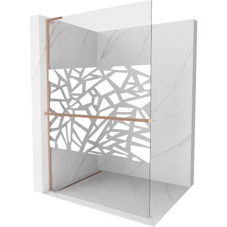 Mexen Kioto+ L Duschwand mit Regal Walk-in 110 x 200 cm, weißes Muster, gebürstetes Kupfer - 800-110-123-65-85
