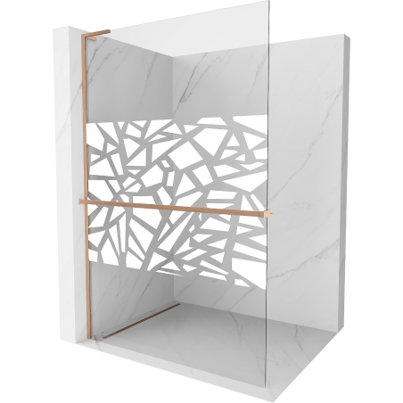 Mexen Kioto+ L Duschwand mit Regal Walk-in 120 x 200 cm, weißes Muster, gebürstetes Kupfer - 800-120-123-65-85