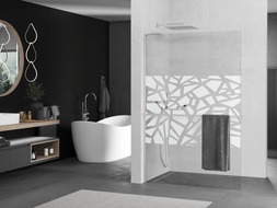 Mexen Kioto+ L Duschwand mit Regal Walk-in 70 x 200 cm, weißes Muster, gebürsteter Nickel - 800-070-123-97-85