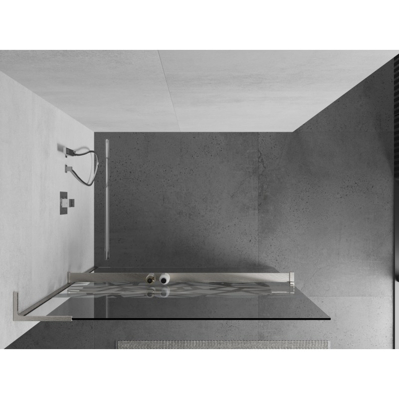 Mexen Kioto+ L Duschwand mit Regal Walk-in 70 x 200 cm, weißes Muster, gebürsteter Nickel - 800-070-123-97-85