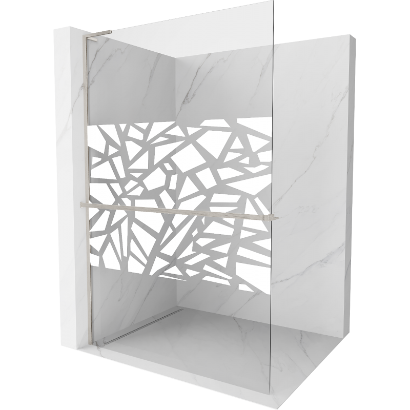 Mexen Kioto+ L Duschwand mit Regal Walk-in 90 x 200 cm, weißes Muster, gebürsteter Nickel - 800-090-123-97-85