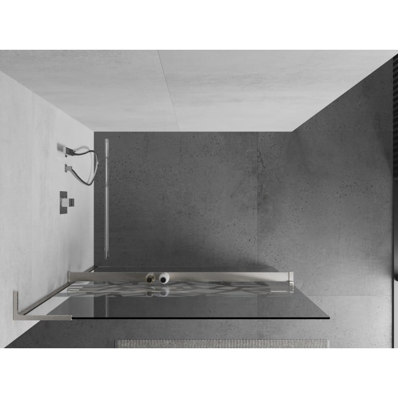 Mexen Kioto+ L Duschwand mit Regal Walk-in 120 x 200 cm, weißes Muster, gebürsteter Nickel - 800-120-123-97-85