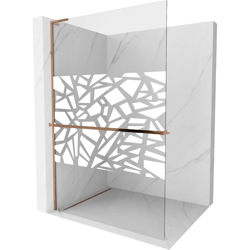Mexen Kioto+ L Duschwand mit Ablage Walk-in 90 x 200 cm, weißes Muster, Roségold - 800-090-123-60-85