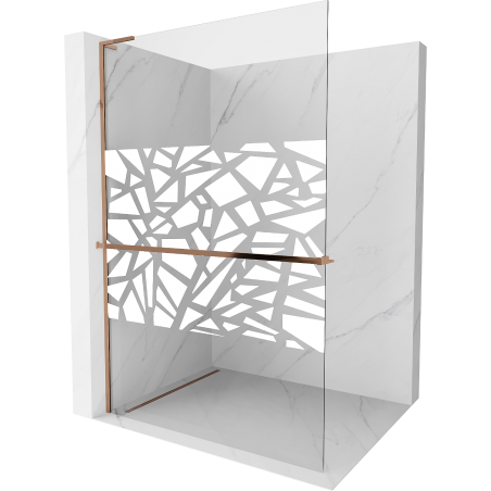 Mexen Kioto+ L Duschwand mit Ablage Walk-in 90 x 200 cm, weißes Muster, Roségold - 800-090-123-60-85