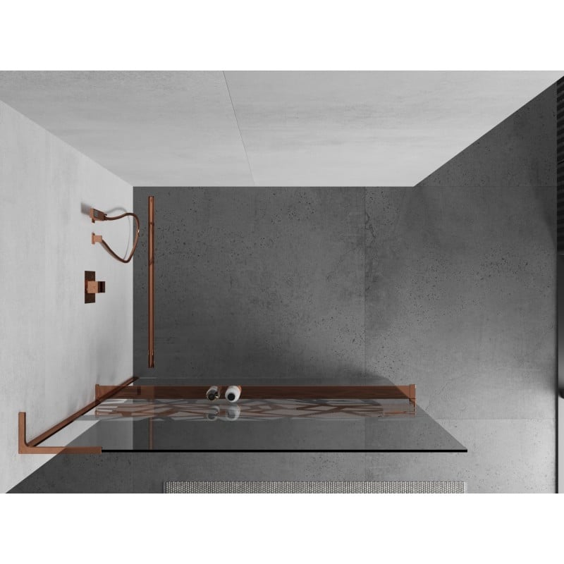 Mexen Kioto+ L Duschwand mit Ablage Walk-in 90 x 200 cm, weißes Muster, Roségold - 800-090-123-60-85