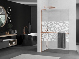 Mexen Kioto+ L Duschwand mit Regal Walk-in 120 x 200 cm, weißes Muster, Roségold - 800-120-123-60-85