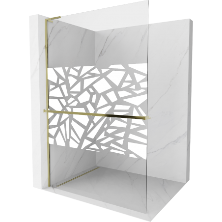 Mexen Kioto+ L Duschwand mit Ablage Walk-in 100 x 200 cm, weißes Muster, gold - 800-100-123-50-85
