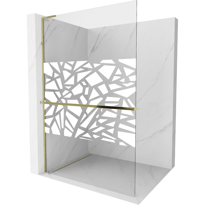 Mexen Kioto+ L Duschwand mit Ablage Walk-in 110 x 200 cm, weißes Muster, golden - 800-110-123-50-85