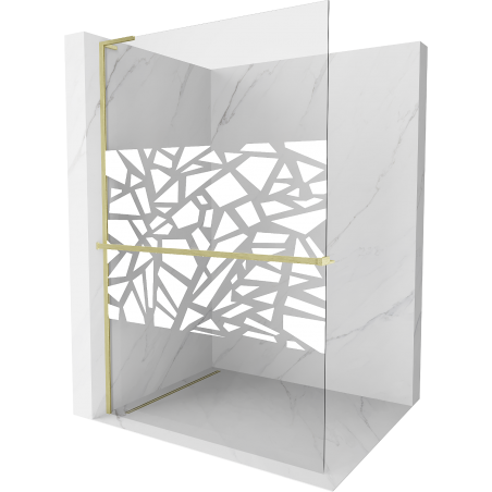 Mexen Kioto+ L Duschwand mit Ablage Walk-in 70 x 200 cm, weißes Muster, gebürstetes Gold - 800-070-123-55-85