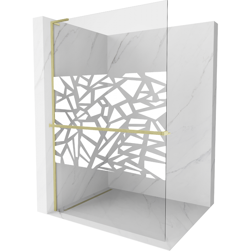 Mexen Kioto+ L Duschwand mit Ablage Walk-in 90 x 200 cm, weißes Muster, gebürstetes Gold - 800-090-123-55-85